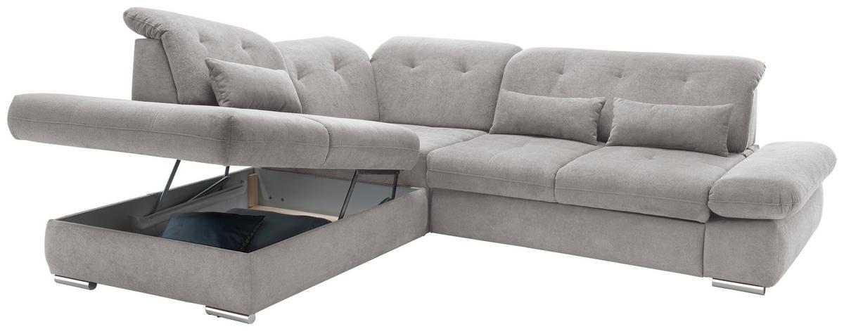 Ecksofa Dalida Grau S: 254x280 cm - Chromfarben/Grau, MODERN, Textil (254/280cm) - Livetastic