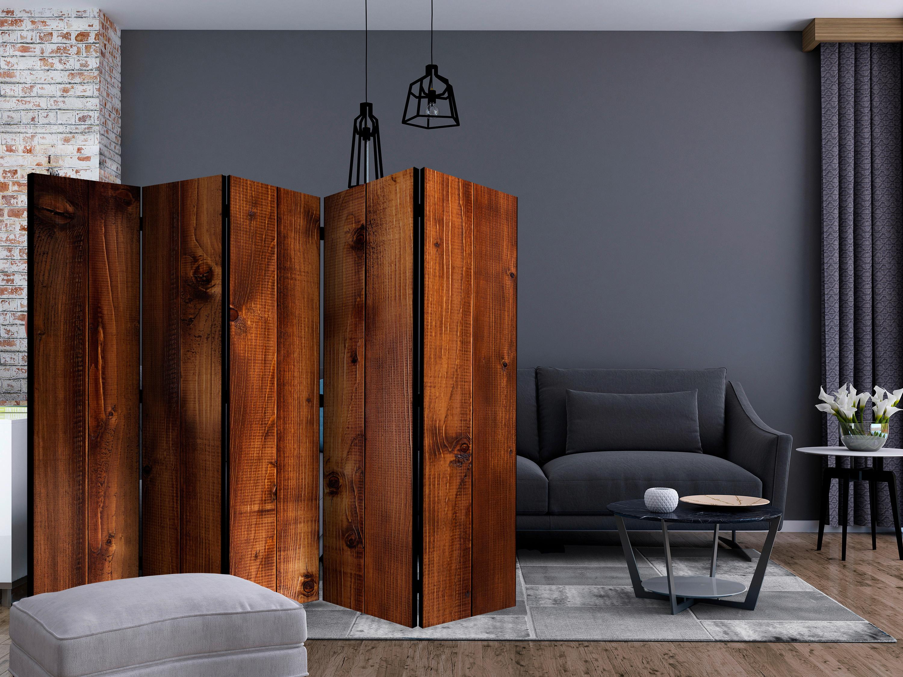 Paravent Cognac B: 225 cm - Cognac, Basics, Holz/Textil (225/172/3cm) - artgeist