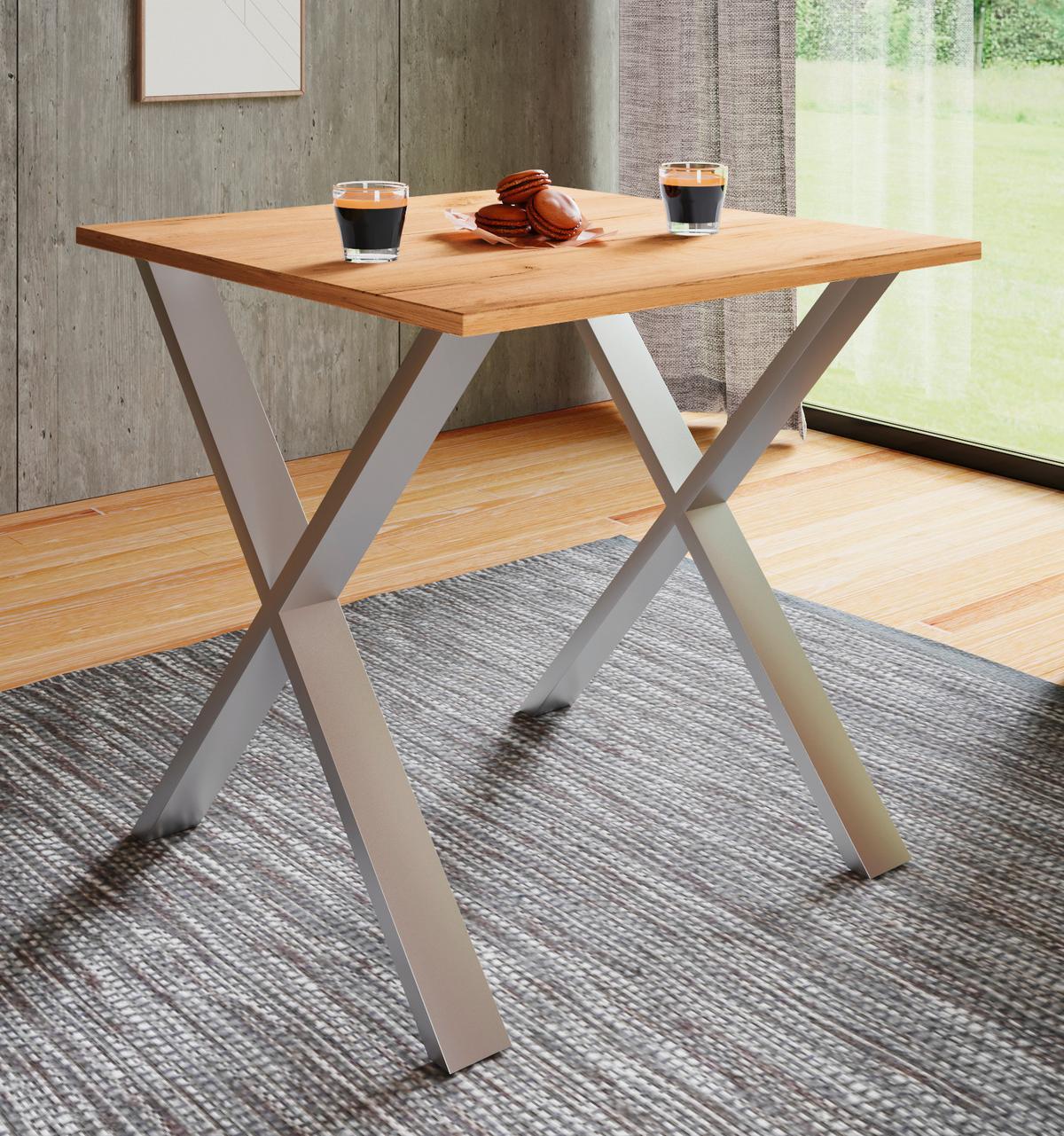 Esstisch Xona Silber, Eiche Dekor L: 80 cm - Honigeiche/Silberfarben, Basics, Holzwerkstoff/Metall (80/80/76cm) - MID.YOU