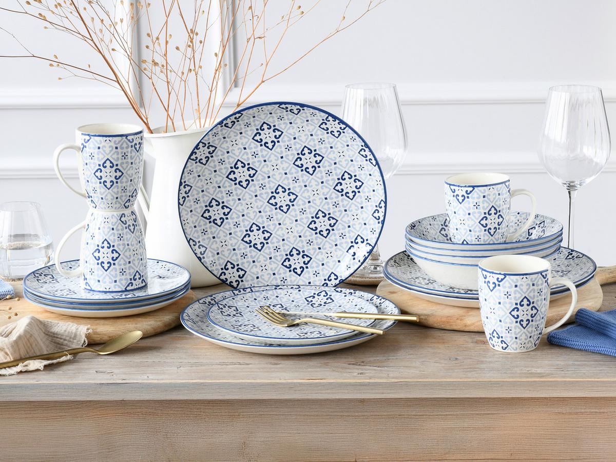 Kombiservice Yara Blau Blau, Weiß L: 32,5 cm - Blau/Weiß, Basics, Keramik (32,5/32,5/31cm) - Creatable