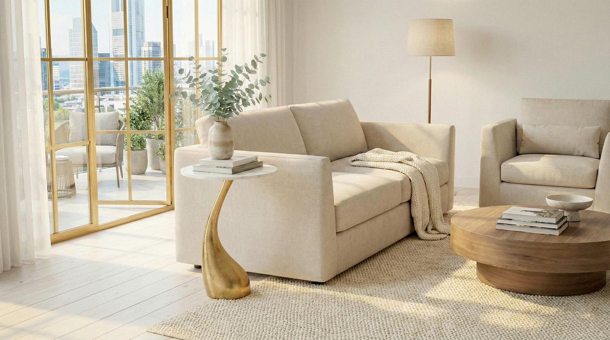 PRÍRUČNÝ STOLÍK WL7.354 - zlatá/biela, Design, kov/kameň (45/45/63cm) - MID.YOU