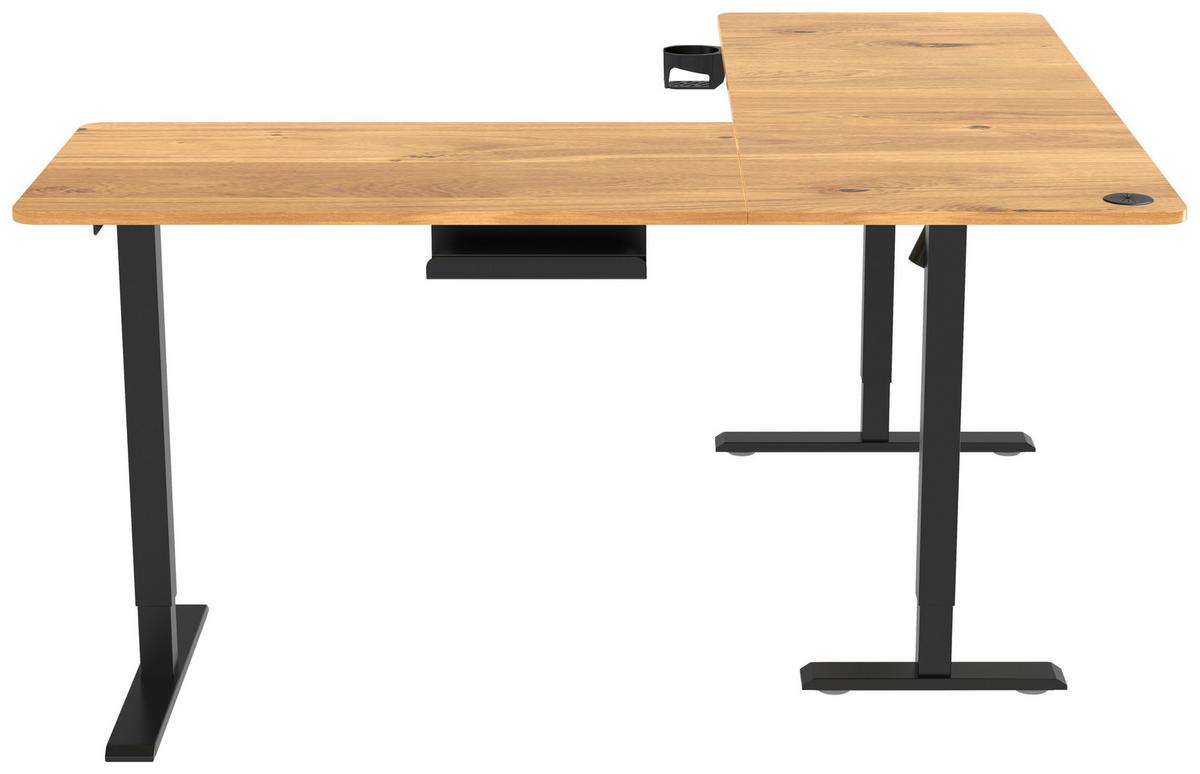 Eckschreibtisch Nimi Schwarz/Eiche L: 160cm - Plankeneiche/Schwarz, MODERN, Holzwerkstoff/Kunststoff (160/160/72-117cm) - Livetastic