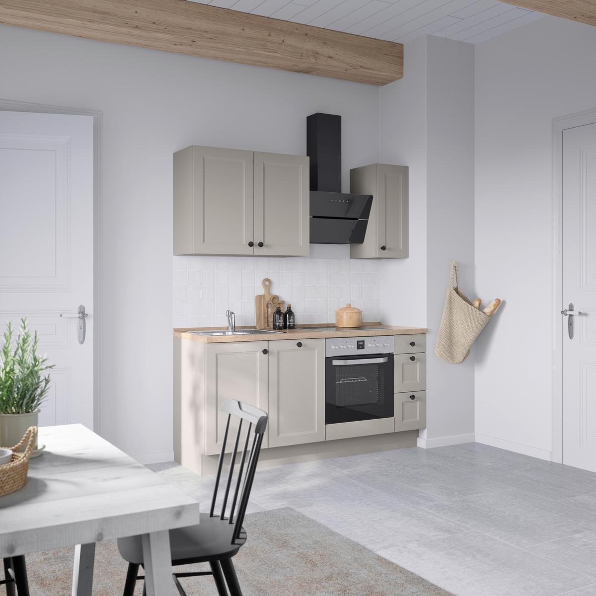 Kuchynská linka 180 cm, kamenná sivá supermatná - čierna/sivá, Modern, kov/kompozitné drevo (180cm) - Nobilia