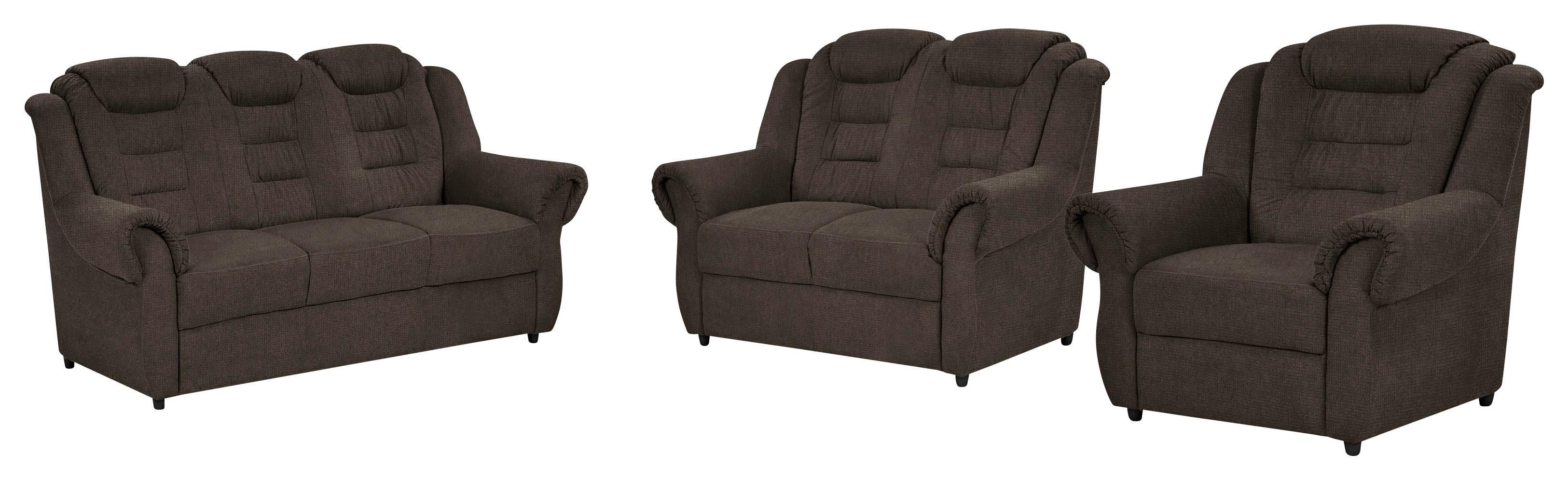 Sitzgarnitur 3--Teilig. Boston Braun Chenille - Schwarz/Braun, KONVENTIONELL, Textil - Livetastic