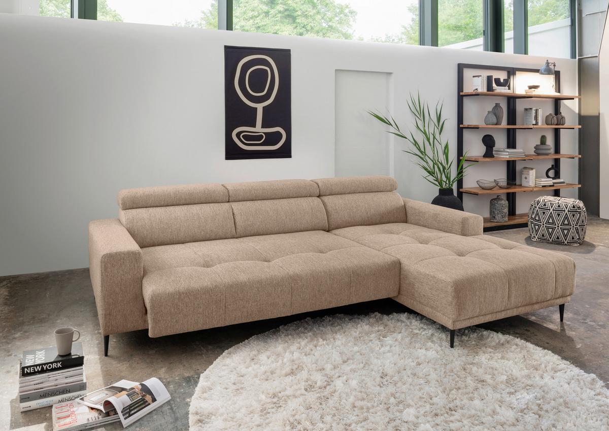Ecksofa Intera Hellbraun S: 276x188 Cm - Hellbraun/Schwarz, KONVENTIONELL, Textil (276/188cm) - Livetastic