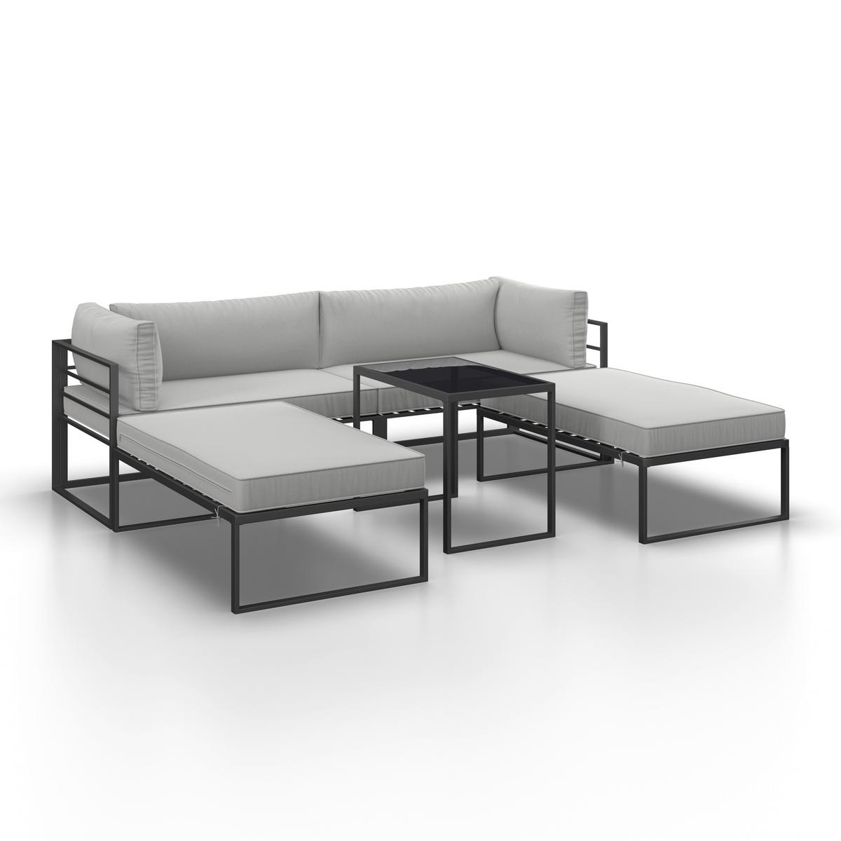 TERASOVÁ SEDACÍ SOUPRAVA MALINA - šedá/černá, Moderní, kov/textil (230/60/70,5cm) - Bessagi Garden