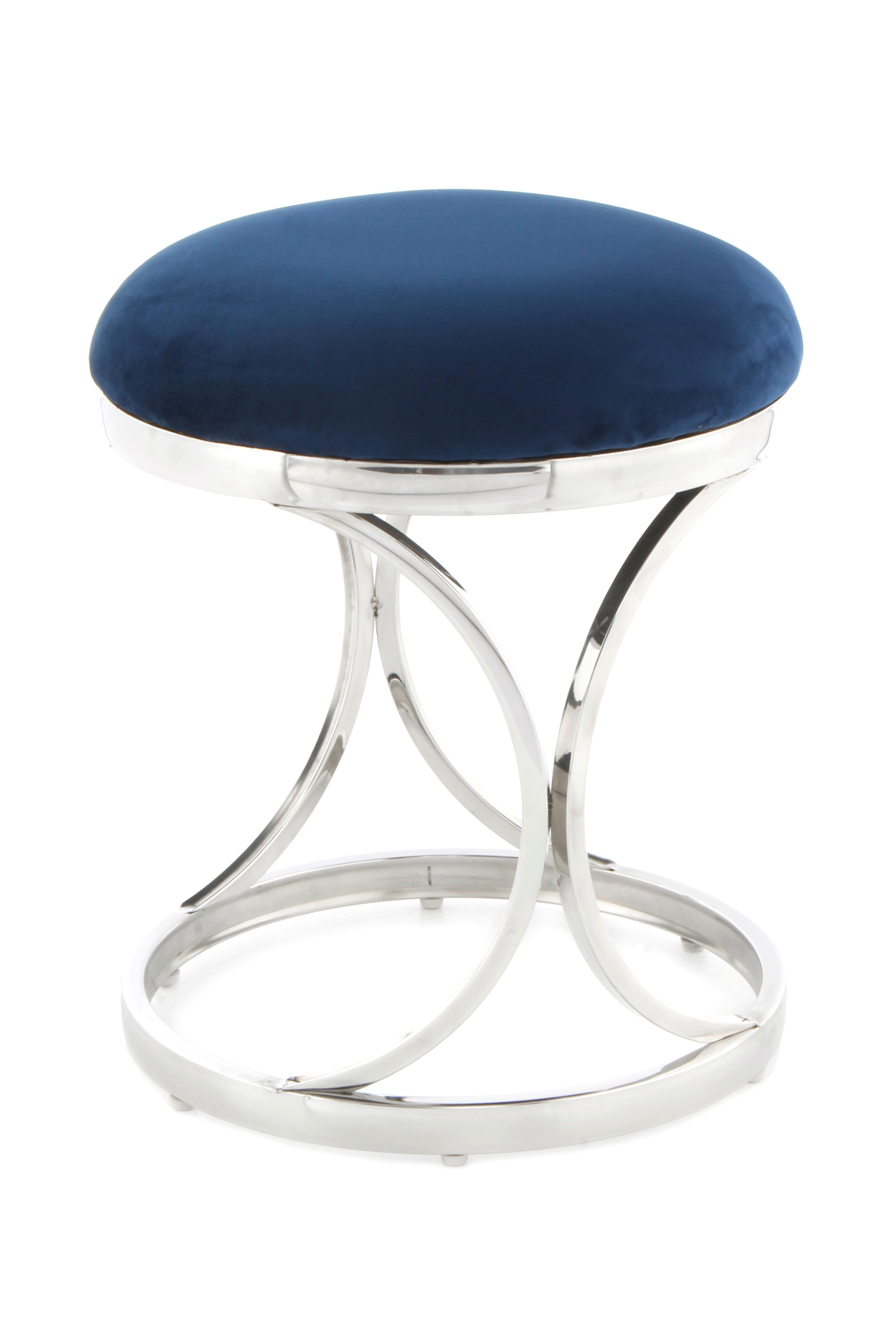 Hocker Samt/Edelstahl Blau/ Silbern Sitz Gepolstert H:49cm - Blau/Silberfarben, Trend, Textil/Metall (40/49/40cm) - Kayoom