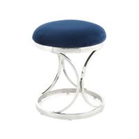Hocker Samt/Edelstahl Blau/ Silbern Sitz Gepolstert H:49cm - Blau/Silberfarben, Trend, Textil/Metall (40/49/40cm) - Kayoom