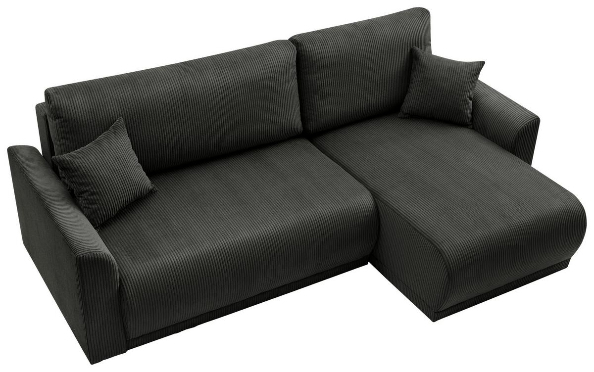 Rohová sedačka KIM L146, oboustranná, černý manšestr - černá, Moderní, dřevo (233/146cm)
