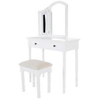 Schminktisch Silvia Weiß B: 80 cm mit Lade + Spiegel + Hocker - Weiß, ROMANTIK / LANDHAUS, Glas/Holz (80/136/40cm) - MID.YOU