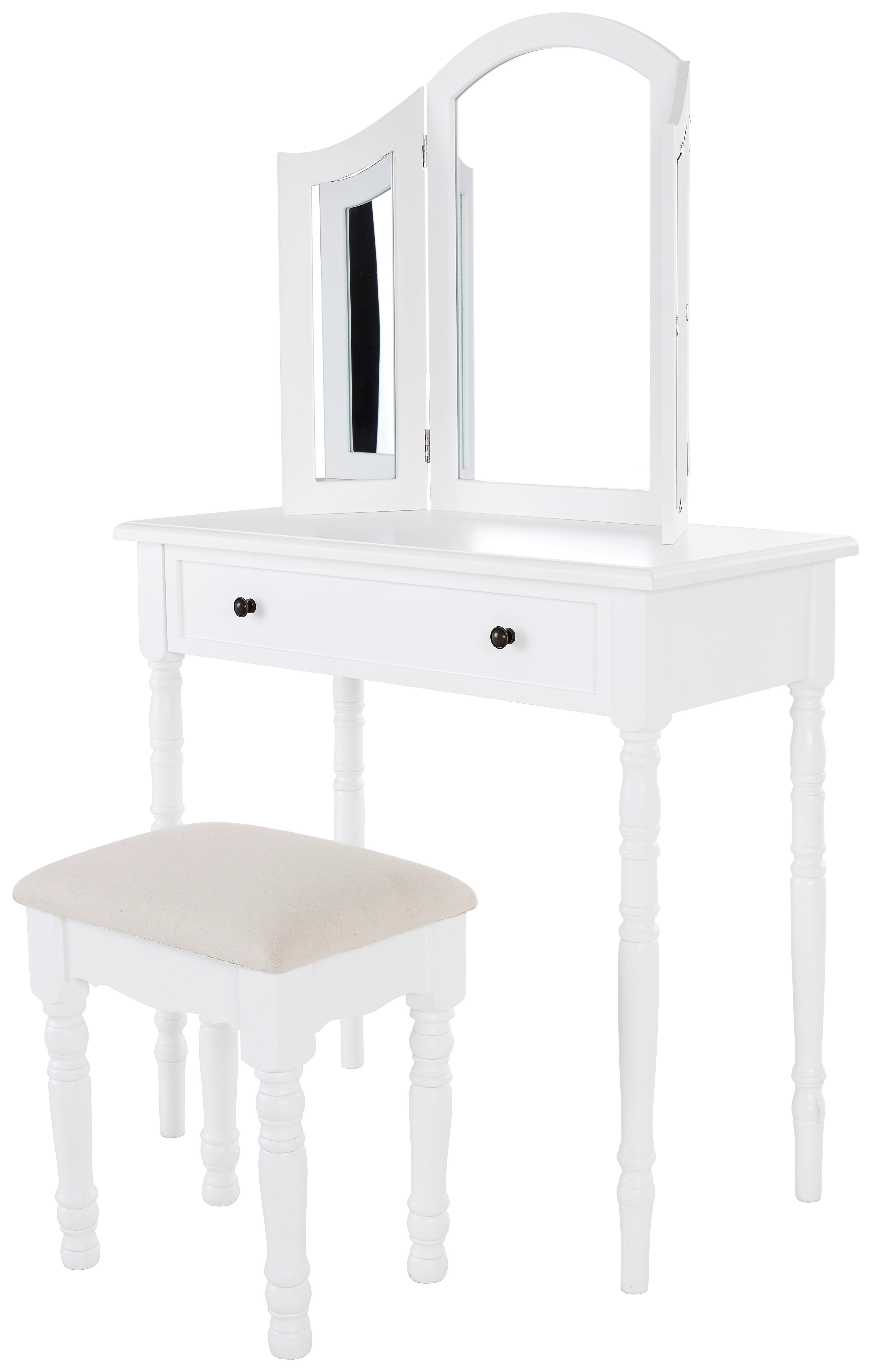 Schminktisch Silvia Weiß B: 80 cm mit Lade + Spiegel + Hocker