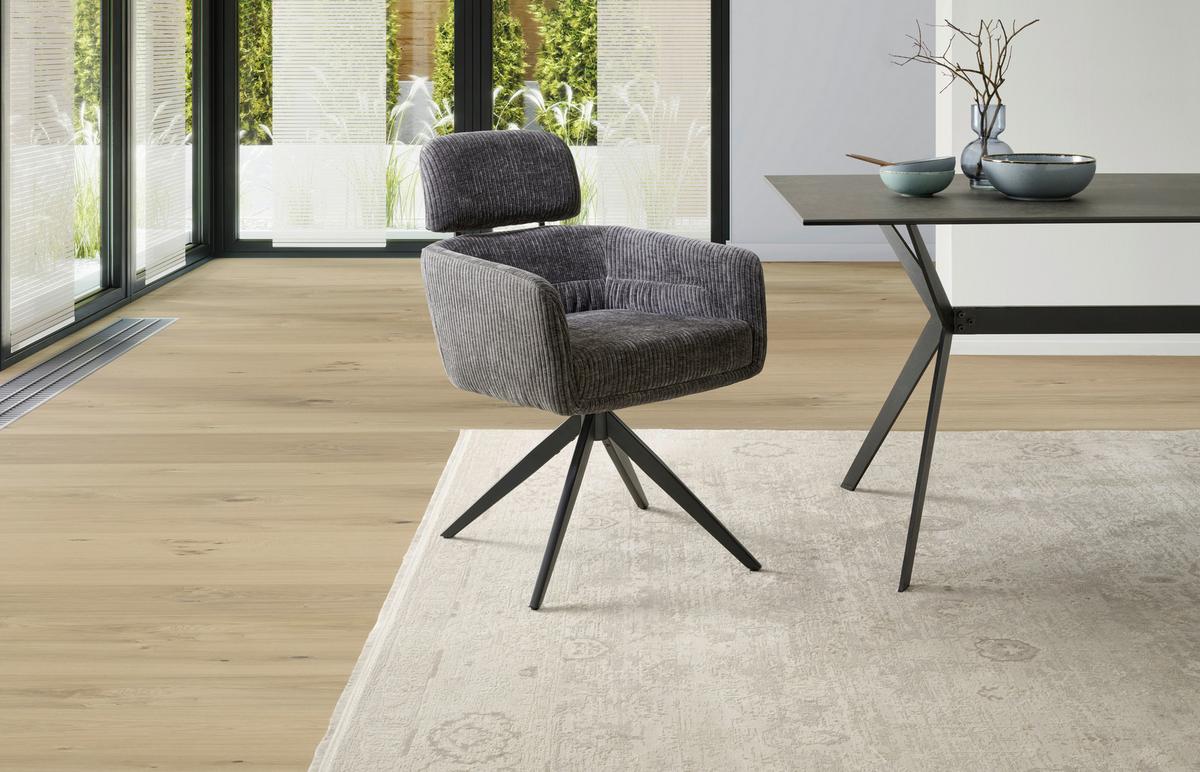 Armlehnstuhl Malte Cord Anthrazit, B: 60 cm - Anthrazit/Naturfarben, KONVENTIONELL, Holz/Textil (60/87,5/68cm) - Livetastic