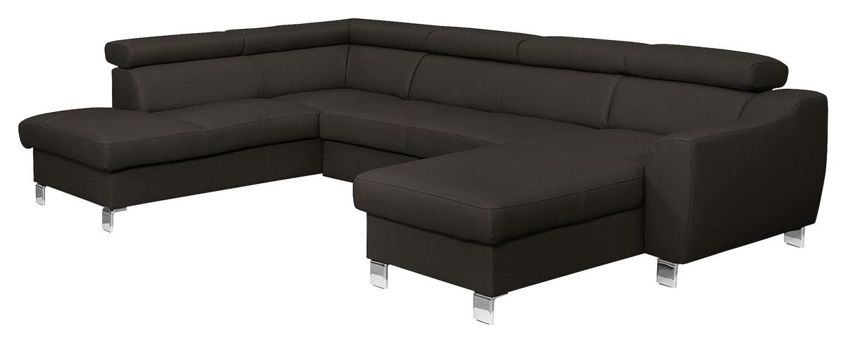 Wohnlandschaft Aspen Dbraun U-Form: 208 cm - Chromfarben/Dunkelbraun, Design, Leder/Textil (208/315/175cm) - Livetastic