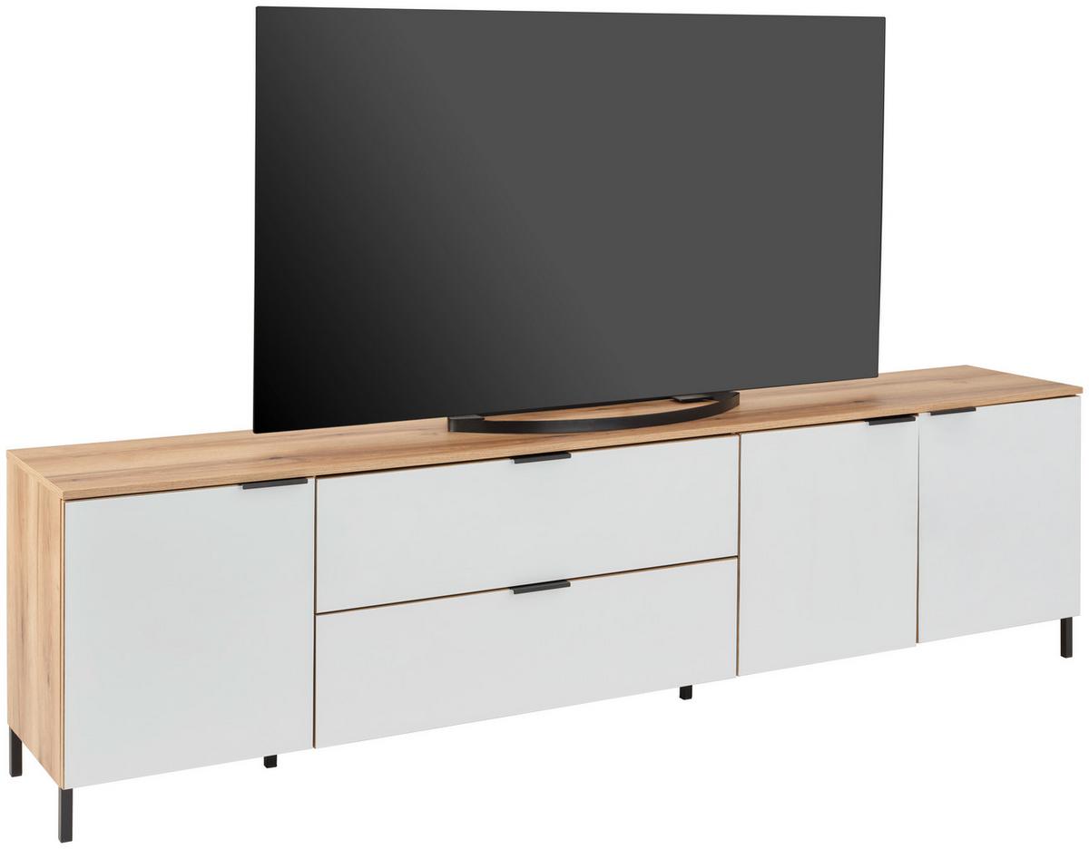 Wohnwand Austin 315 cm Eichefarben/Glasfront Weiß - Eichefarben/Weiß, Trend, Glas/Holzwerkstoff (315/140/40cm)