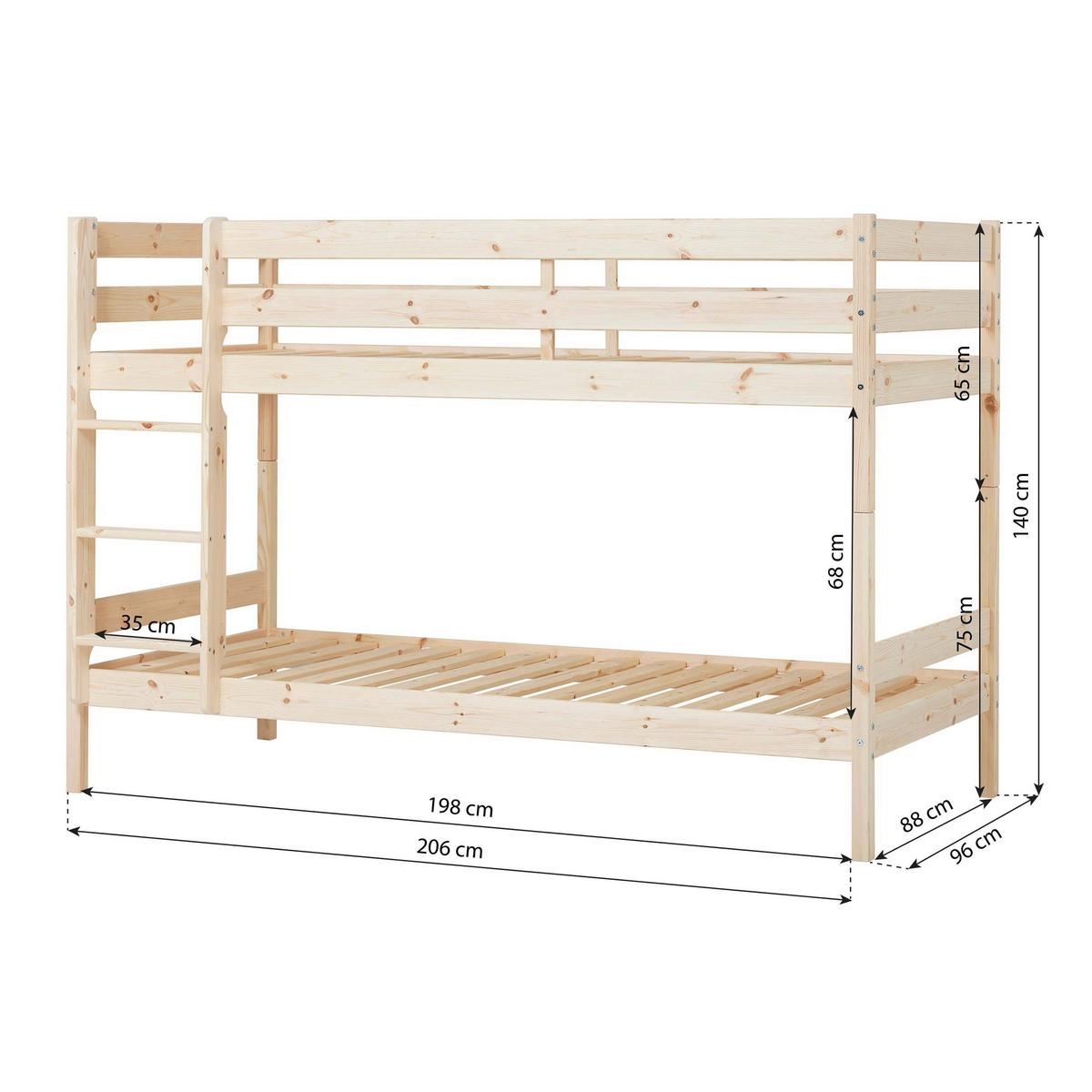 Etagenbett Eco Comfort Kiefer Natur, Lf: 90x200 cm - Naturfarben, MODERN, Holz (90/200cm) - MID.YOU