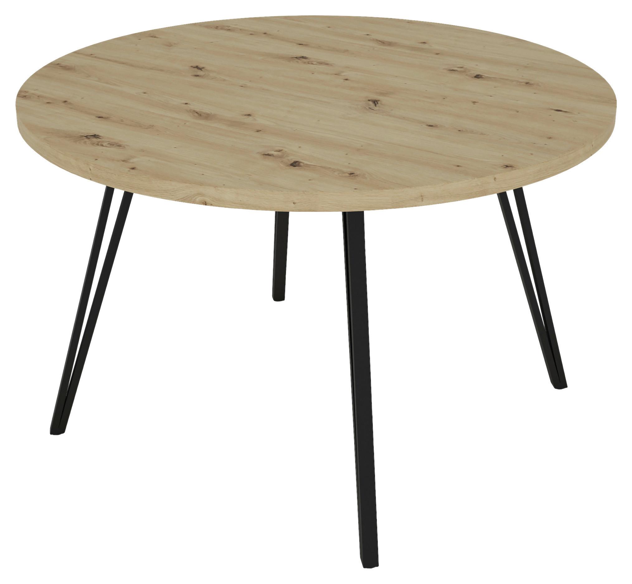 Esstisch Rund Marta 120x76cm Eiche Artisan/schwarz - Schwarz/Eiche Artisan, LIFESTYLE, Holzwerkstoff/Metall (120/120/76cm) - MID.YOU