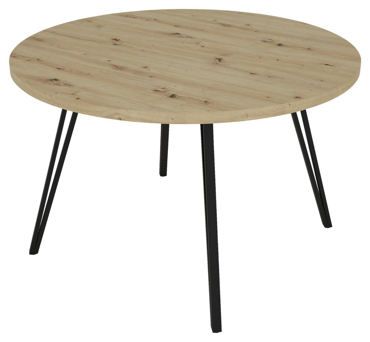 Esstisch Rund Marta 120x76cm Eiche Artisan/schwarz - Schwarz/Eiche Artisan, LIFESTYLE, Holzwerkstoff/Metall (120/120/76cm) - MID.YOU