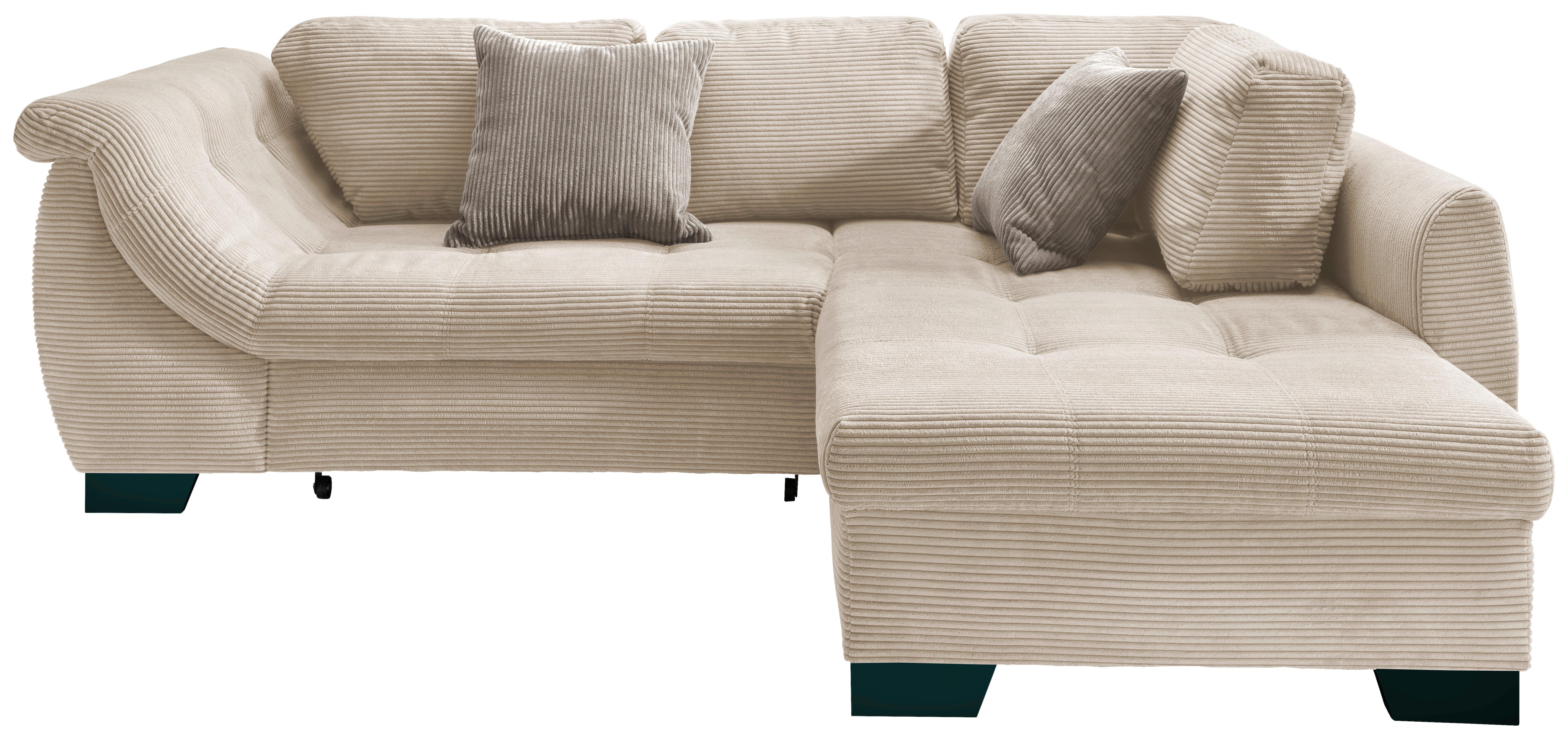 Ecksofa mit Schlaffunktion Flora Beige Cord - Graubraun/Beige, Design, Textil (250/190cm) - MID.YOU