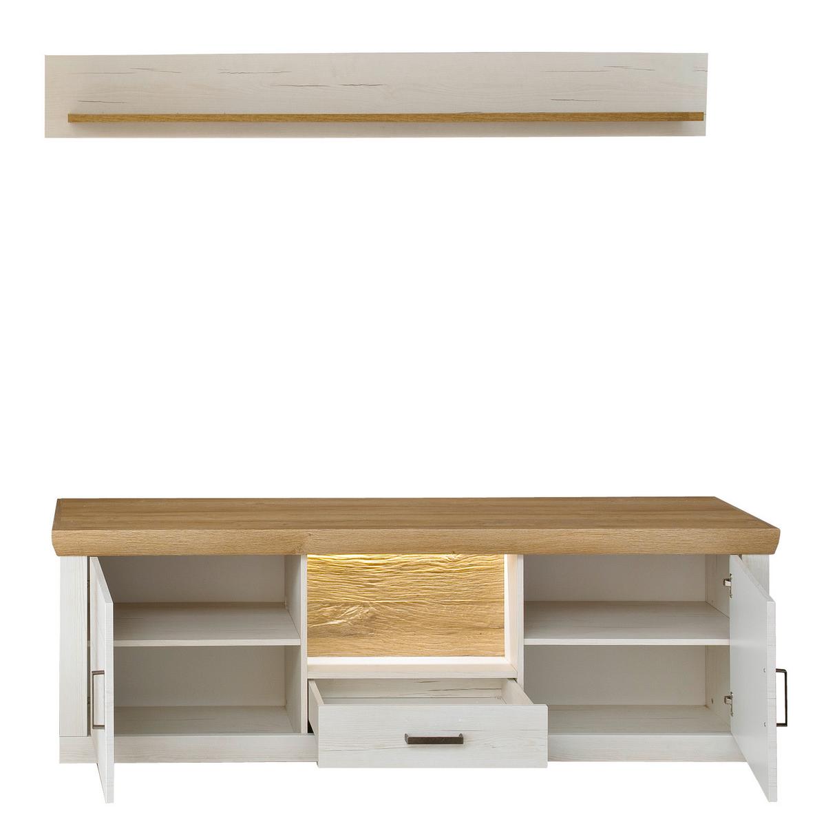 Wohnkombination 3-Tlg. Madrid Eiche-/Pinienfarben - Eichefarben/Schwarz, Design, Glas/Holzwerkstoff (297/205/50cm) - MID.YOU