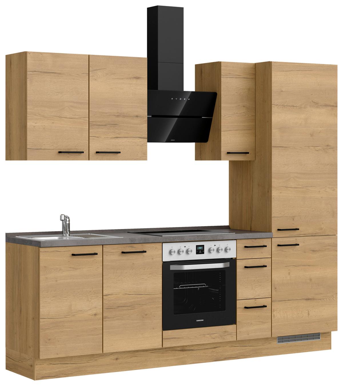 Kuchyňská linka 240 cm, dub Sierra - barvy dubu/černá, Moderní, kov/kompozitní dřevo (240cm) - Nobilia