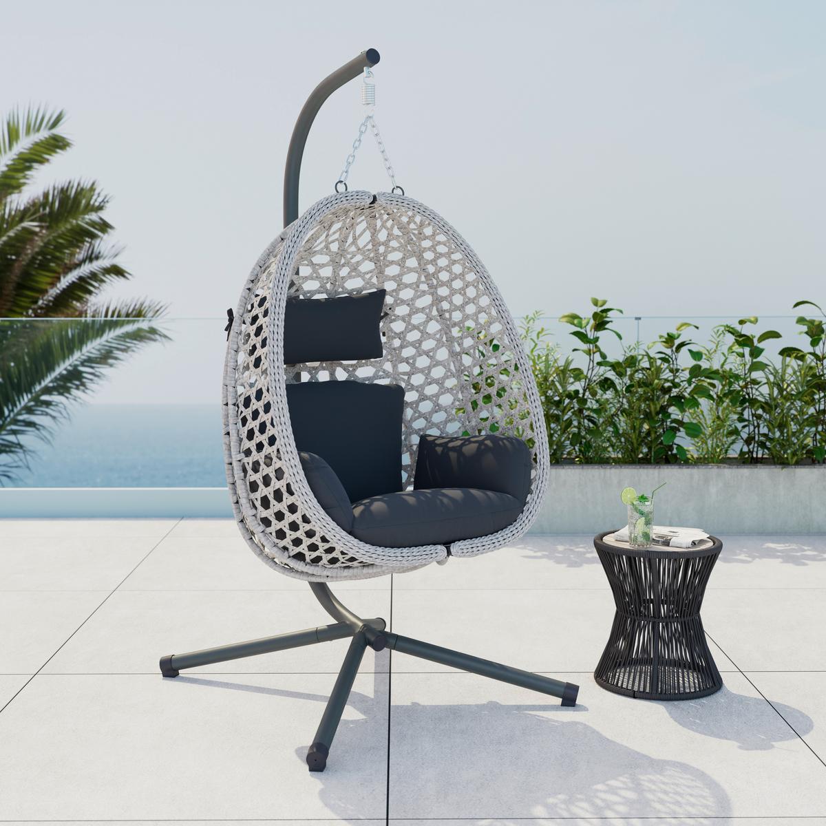 Függőfotel Tiffany - sötétszürke, Modern, műanyag/textil (94/197/68cm) - Beldano