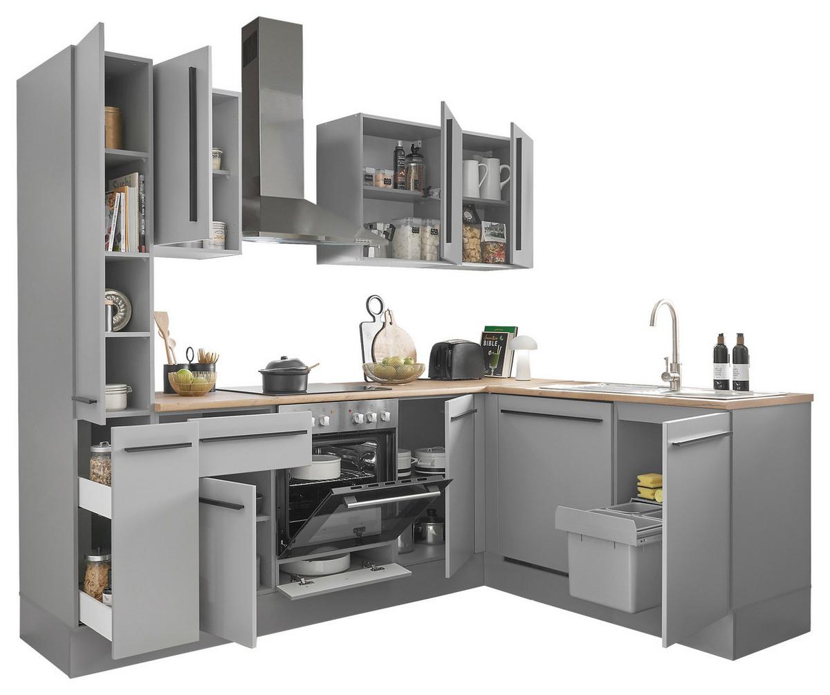 Eckküche Denver Grau/Eiche Dekor 250x175 cm - Eichefarben/Grau, Design, Holzwerkstoff (250/175cm) - MID.YOU