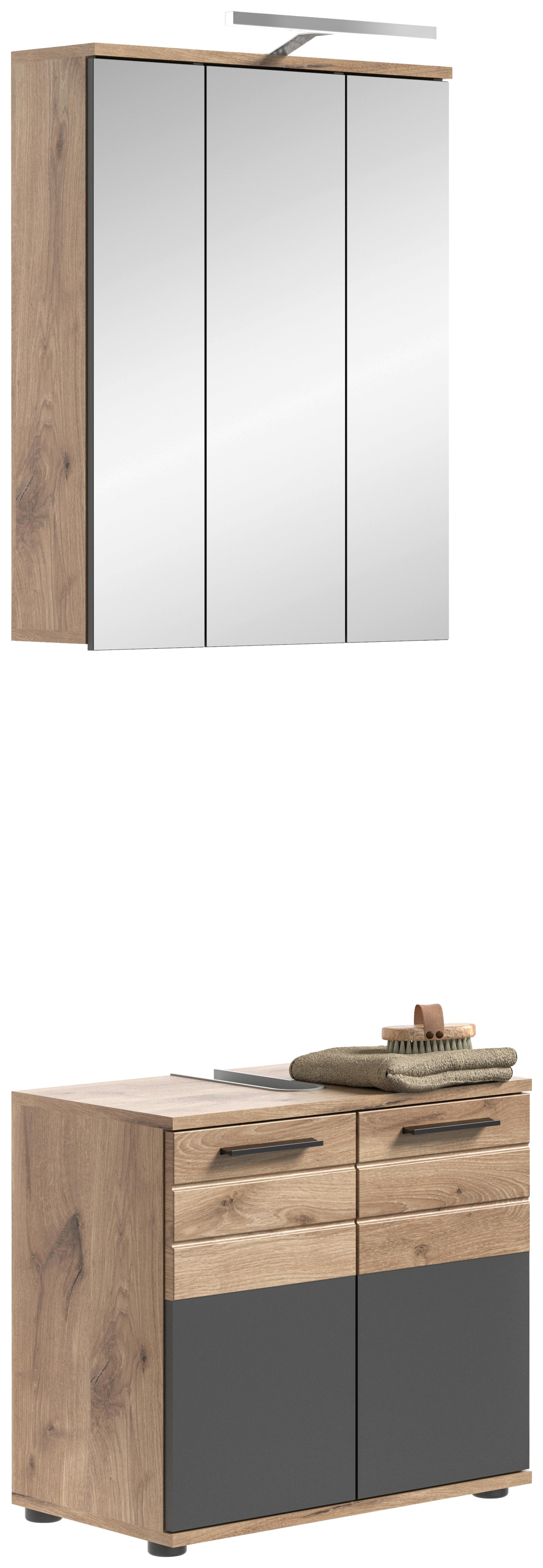 Badezimmer Mason Grau Eiche Dekor - Eichefarben/Schwarz, MODERN, Glas/Holzwerkstoff (60cm) - MID.YOU