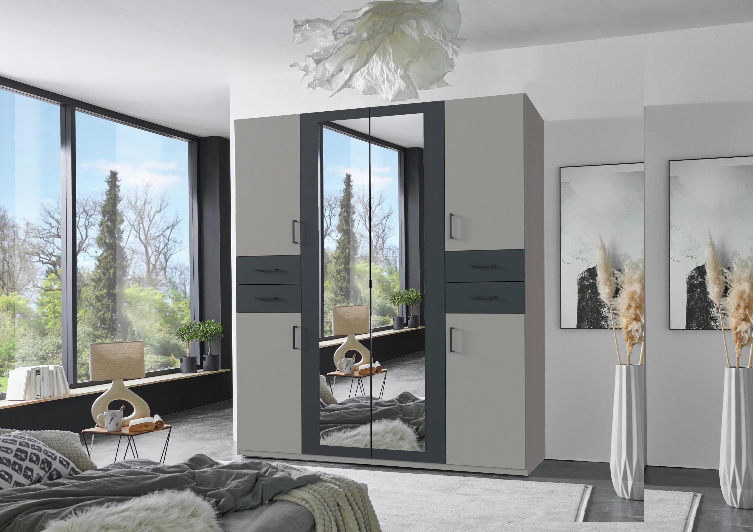 Drehtürenschrank Vegas Sahara/Graphit/Grau B: 180 cm - Graphitfarben/Grau, Basics, Glas/Holzwerkstoff (180/208/58cm) - MID.YOU