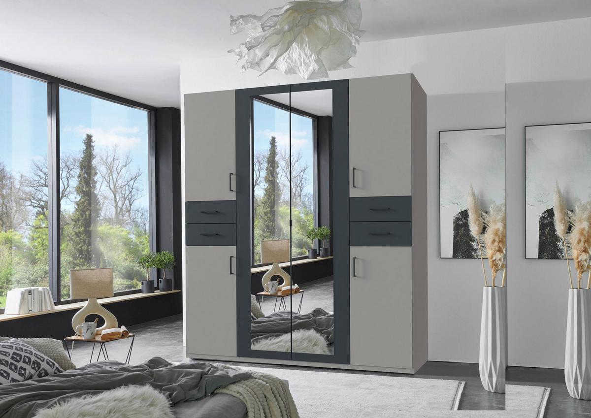 Drehtürenschrank Vegas Sahara/Graphit/Grau B: 180 cm - Graphitfarben/Grau, Basics, Glas/Holzwerkstoff (180/208/58cm) - MID.YOU