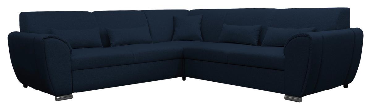 Ecksofa Delux Dunkelblau Mit Schlaffunktion Ottomane Links - Silberfarben/Dunkelblau, Design, Textil (266/266cm) - Livetastic