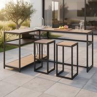 Venkovní zahradní kuchyně DELIA - černá/přírodní barvy, Moderní, kov/plast - Bessagi Garden