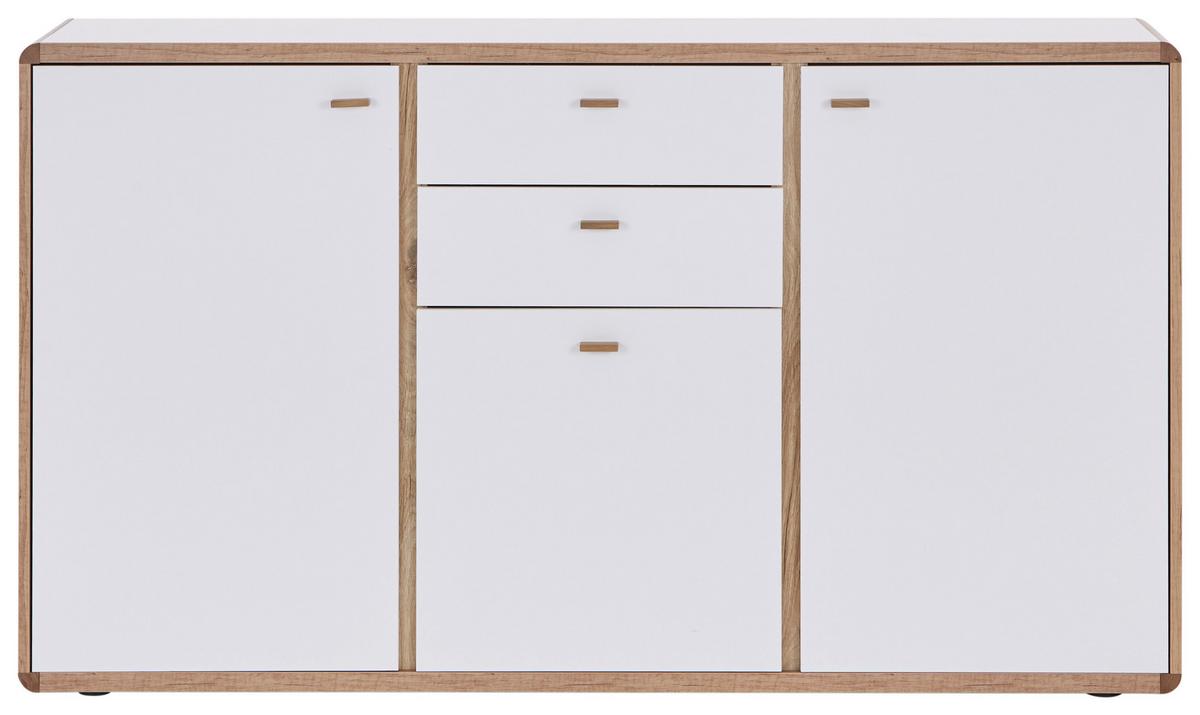 Kommode B: 158 cm Ronda Weiß/Eiche Dekor - Eichefarben/Weiß, MODERN, Holzwerkstoff (158/90/40cm)