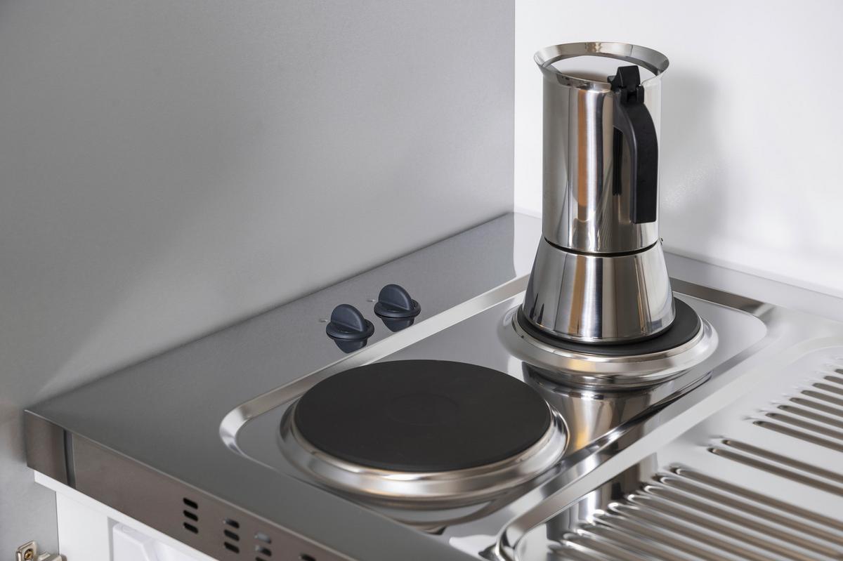 Schrankküche M. Kühlschrank + Kochfeld 104 Cm Elegant - Silberfarben/Weiß, MODERN, Holzwerkstoff/Metall (104/193/67cm) - Respekta