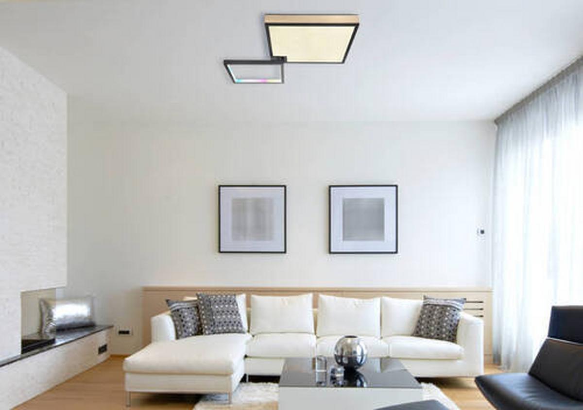 LED-Deckenleuchte 41392-40 - Dunkelbraun/Opal, Design, Holzwerkstoff/Kunststoff (85,5/55/10cm) - Globo