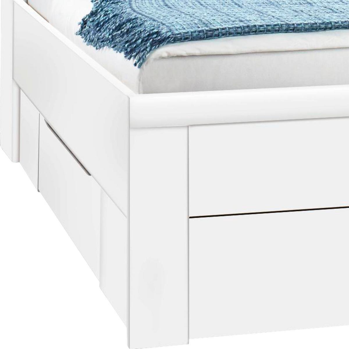 Bett Mit Stauraum + Kopfteil Gepolstert 180x200 Lindau Weiß - Weiß/Grau, KONVENTIONELL, Holzwerkstoff/Textil (180/200cm) - Rauch Möbel