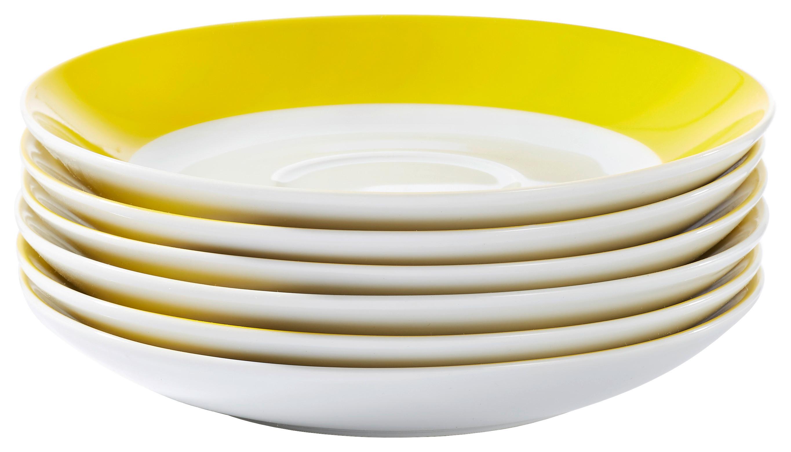 Untertassenset Gelb Weiß 6-teilig D: 15,5 cm - Gelb/Weiß, Basics, Keramik (15,5cm) - Van Well