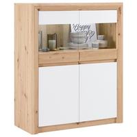Vitrine Kashmir New B: 100 cm inkl. LED, Eiche Dekor/Weiß - Klar/Eichefarben, MODERN, Glas/Holzwerkstoff (100/120/41cm) - James Wood