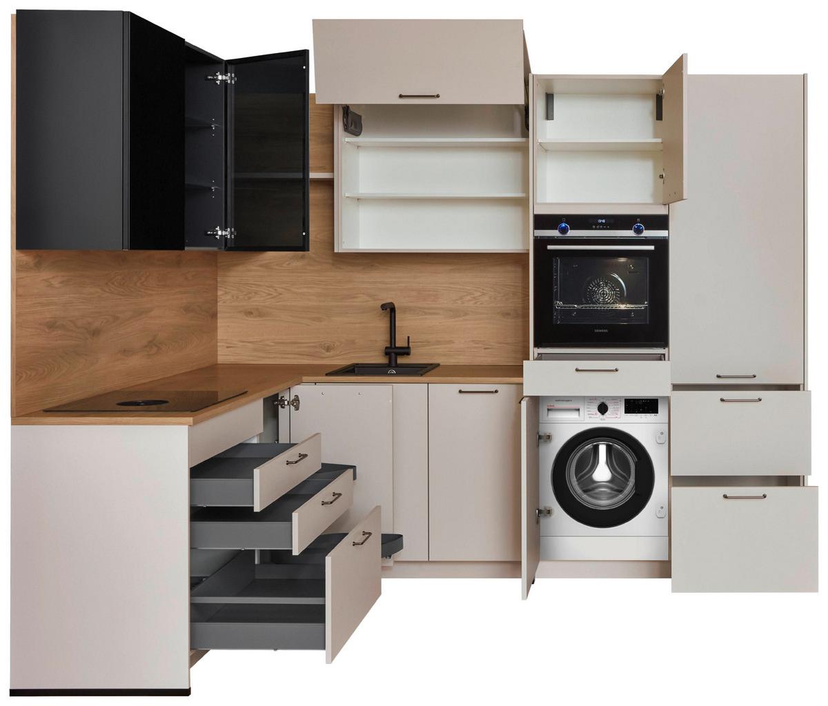 Eckküche Lucca - Sandfarben/Eichefarben, Trend, Holzwerkstoff (191,6/283,2cm) - Vertico