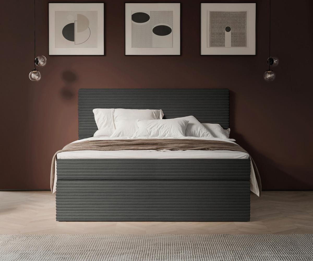 Boxbett Cordoba Dunkelgrau, Lf: 180x200 Cm - Dunkelgrau/Schwarz, Basics, Holz/Textil (180/200cm) - Livetastic