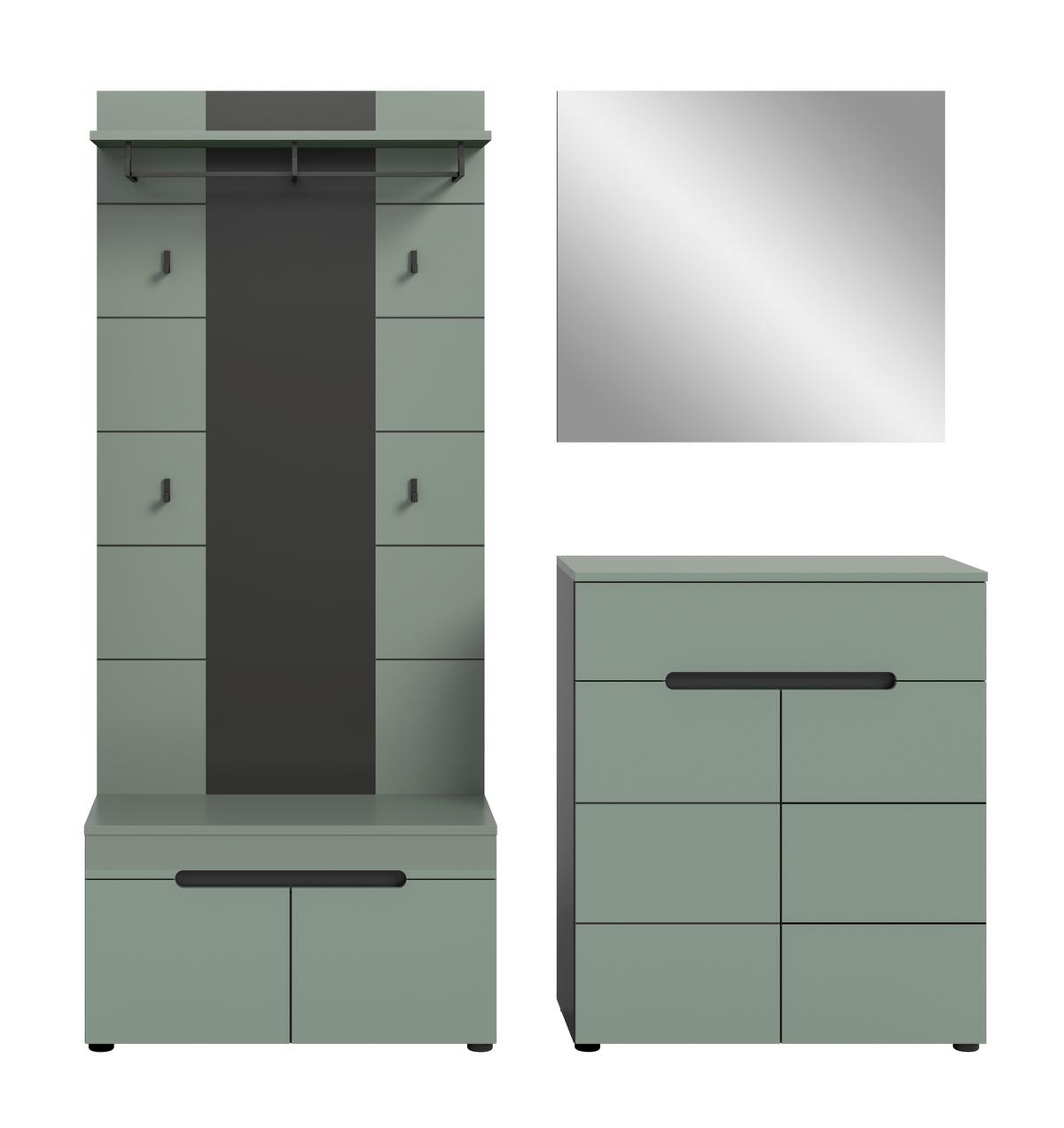 Garderobe Canu 4-teilig Grau/grün B: 175 Cm - Design, Holzwerkstoff (175/190/37cm) - Livetastic