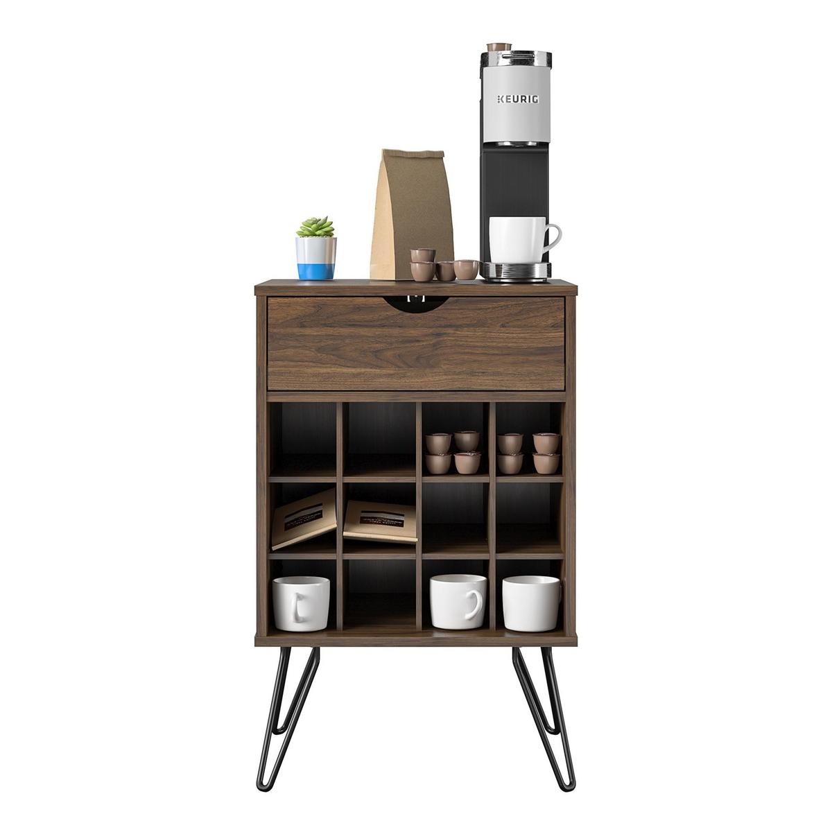 Weinregal Concord Walnussfarben H: 80 cm - Walnussfarben/Schwarz, Design, Holzwerkstoff/Metall (51/80/45cm) - MID.YOU