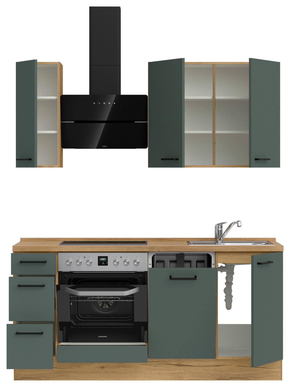 Küchenleerblock Easytouch High-Line, H1 Links - Dunkelgrün/Eichefarben, MODERN, Holzwerkstoff (180cm) - Nobilia