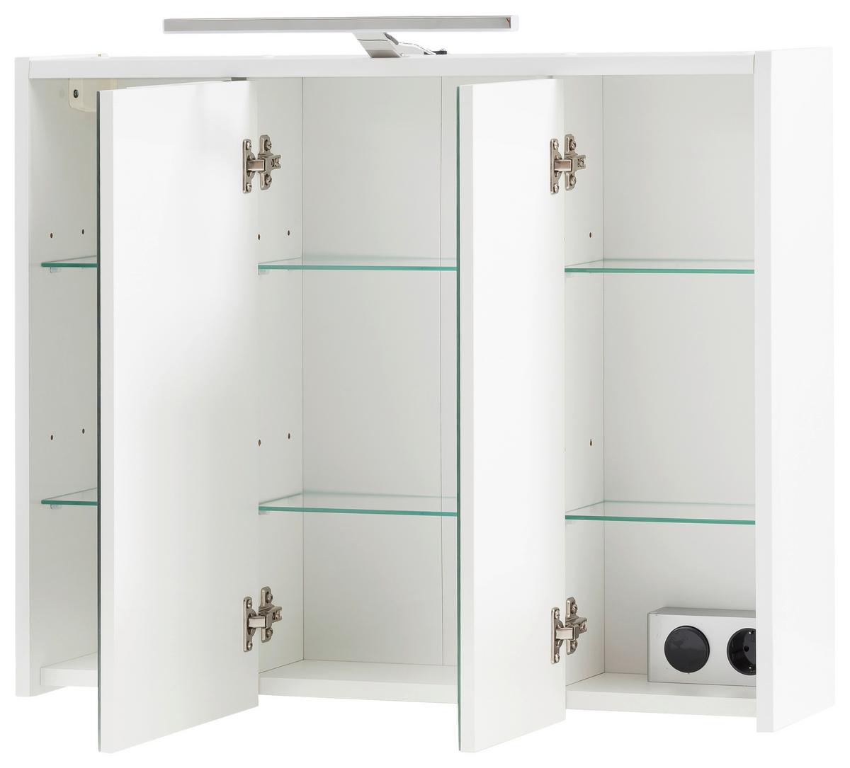 Spiegelschrank Flag mit Led 3 Türen Weiß - Weiß Hochglanz/Weiß, MODERN, Glas/Holzwerkstoff (74,5/65/16cm) - MID.YOU