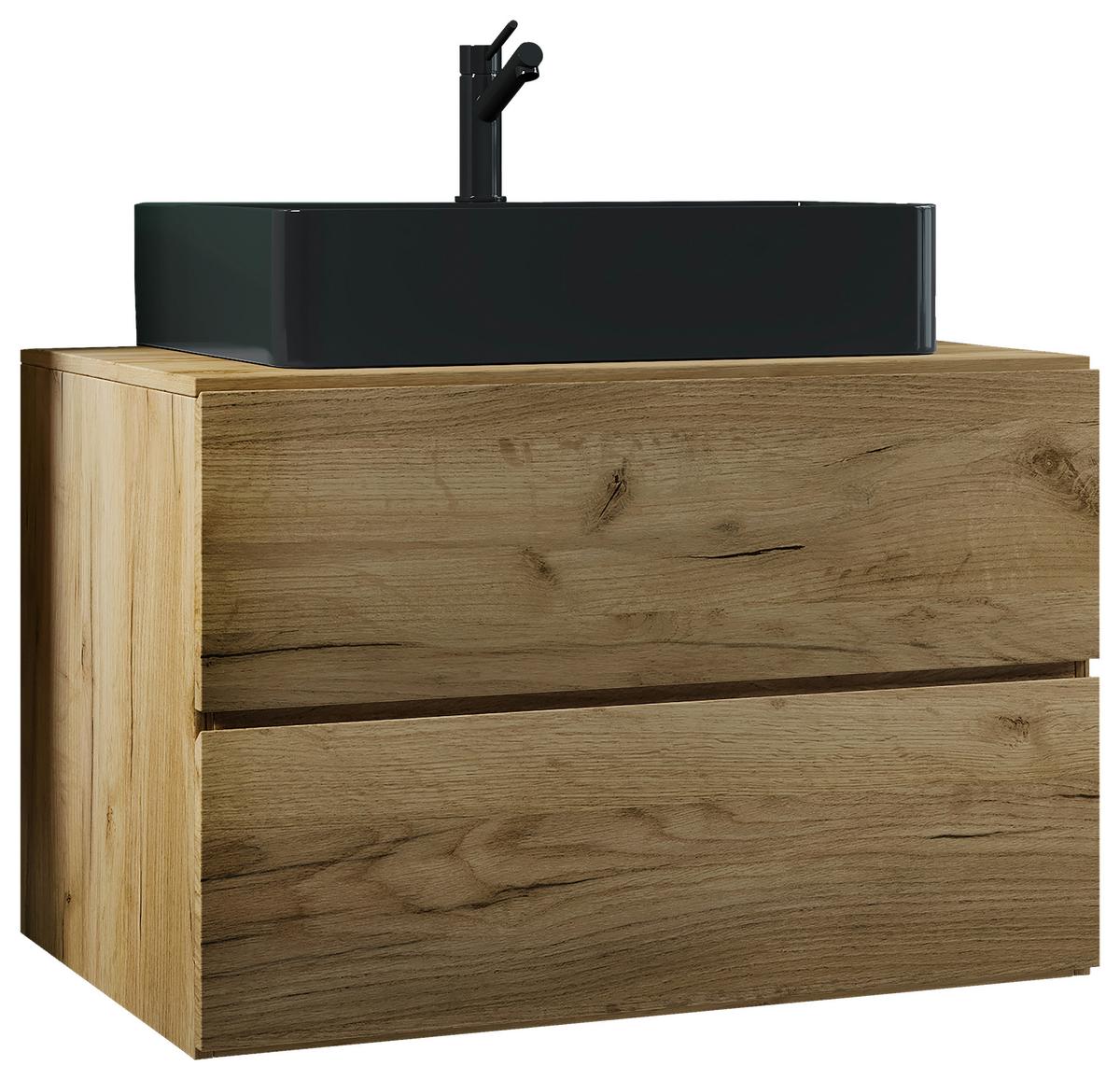Waschtischkombi Lendas Bl S - Honigeiche/Schwarz, MODERN, Keramik/Holzwerkstoff (81cm) - MID.YOU