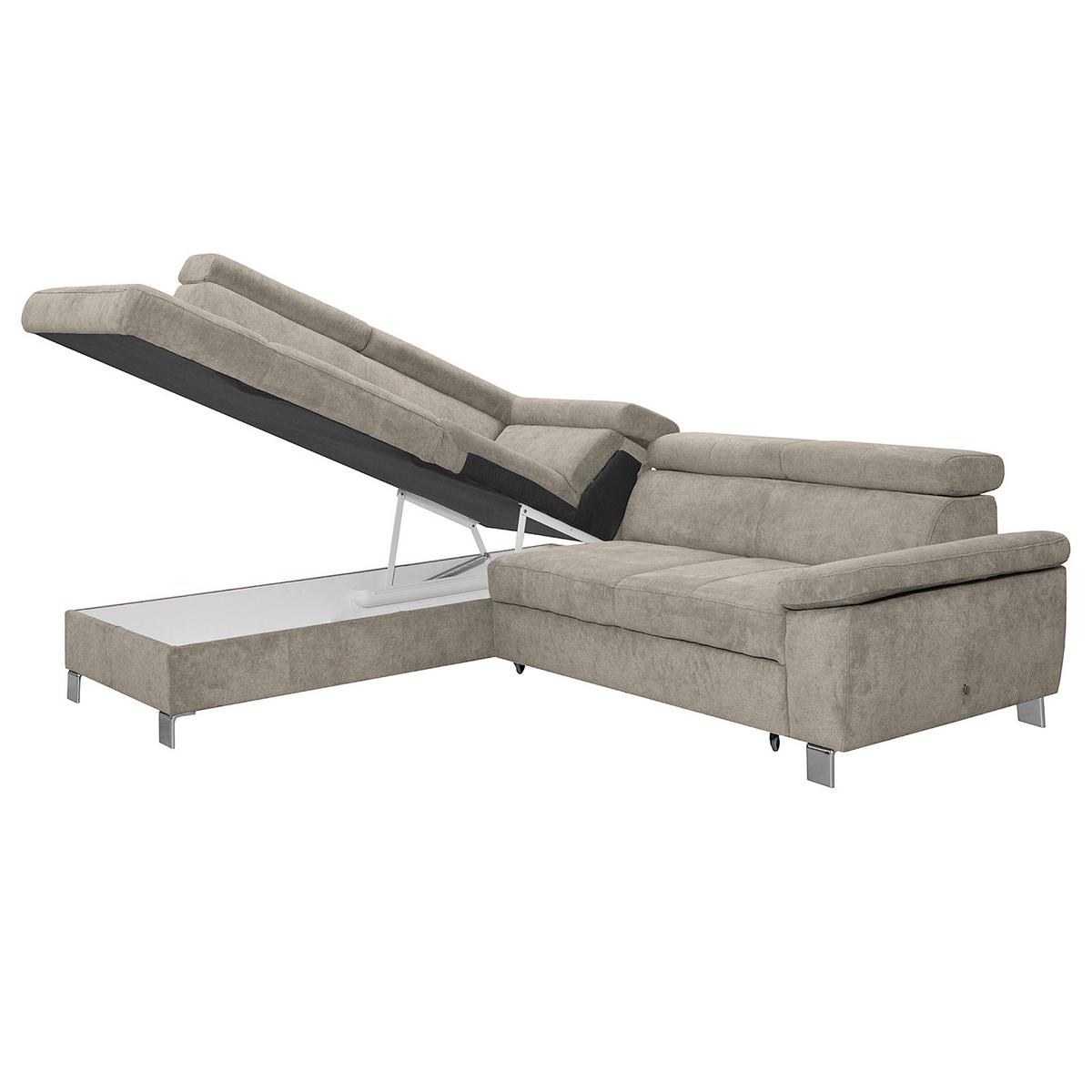 Ecksofa Lugano Mikrofaser Hellbraun 208x248 - Chromfarben/Hellbraun, Design, Textil (208/248cm) - Livetastic