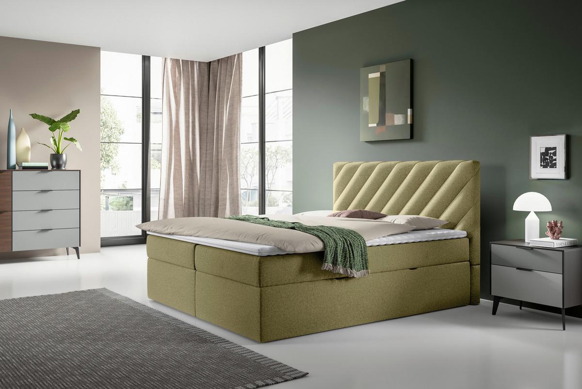 Boxspringbett Mit Topper & Bettkasten 160x200 Cm Gusto - Schwarz/Grün, MODERN, Textil (160/200cm) - MID.YOU