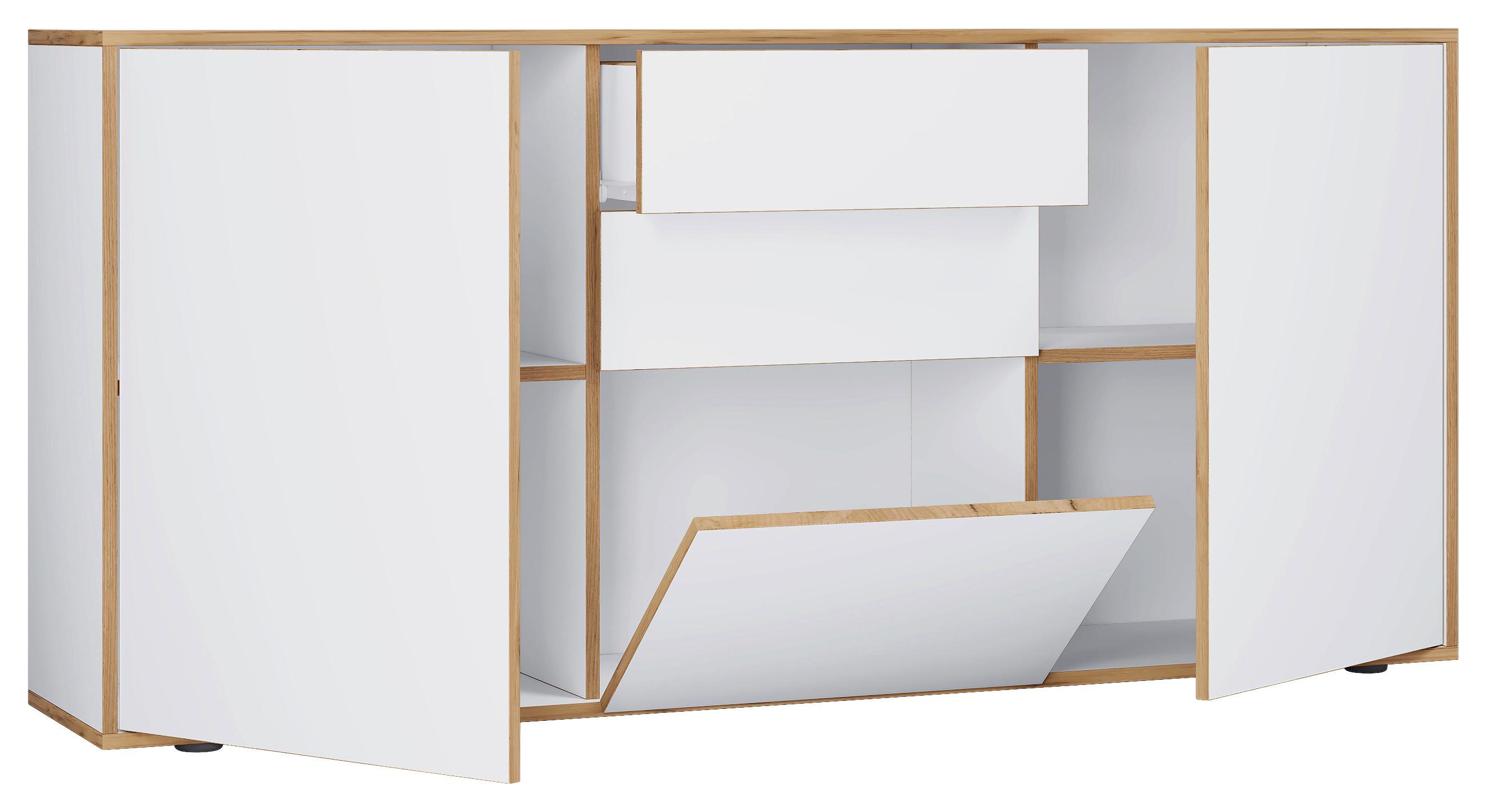 Kommode Salia Weiß, Honigeiche Dekor B:160cm - Honigeiche/Schwarz, Design, Holzwerkstoff (160/74/33cm) - MID.YOU