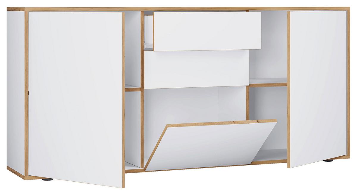 Kommode Salia Weiß, Honigeiche Dekor B:160cm - Honigeiche/Schwarz, Design, Holzwerkstoff (160/74/33cm) - MID.YOU