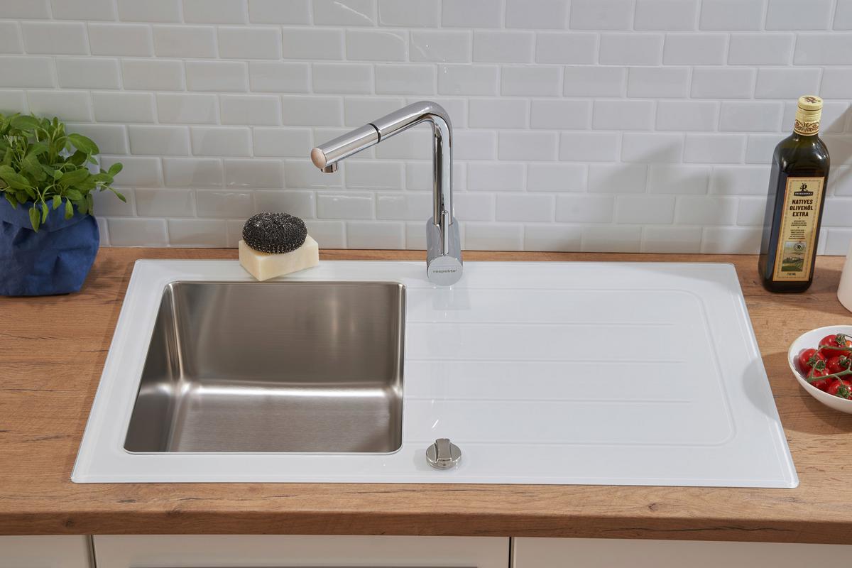 Spüle Respekta Edelstahl Bxt: 86x50 cm - Weiß, Trend, Glas/Metall (86/21/50cm) - Respekta