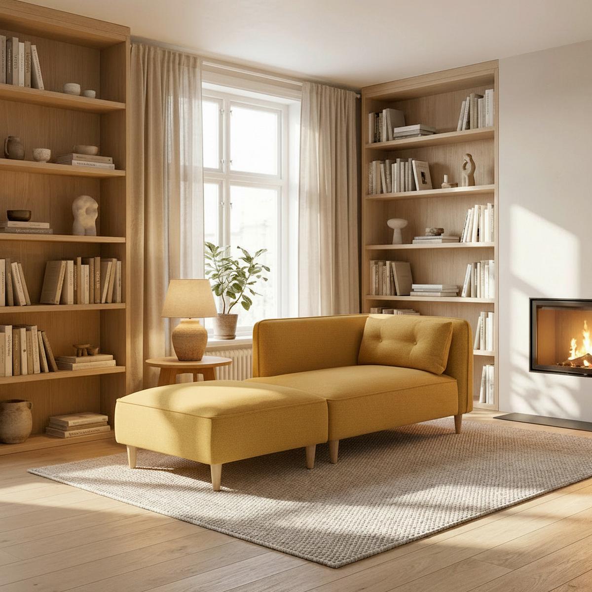 Modulární pohovka FANNY, žlutá - přírodní barvy/žlutá, Moderní, dřevo/textil (154/55/73cm) - Bessagi Home